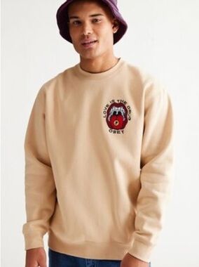 Obey Beige Crewneck Sweatshirt with Graphic